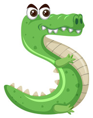 Cartoon green crocodile number five