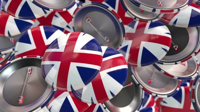 Animation waving of colorful pin with flag of England. Animation of seamless loop.