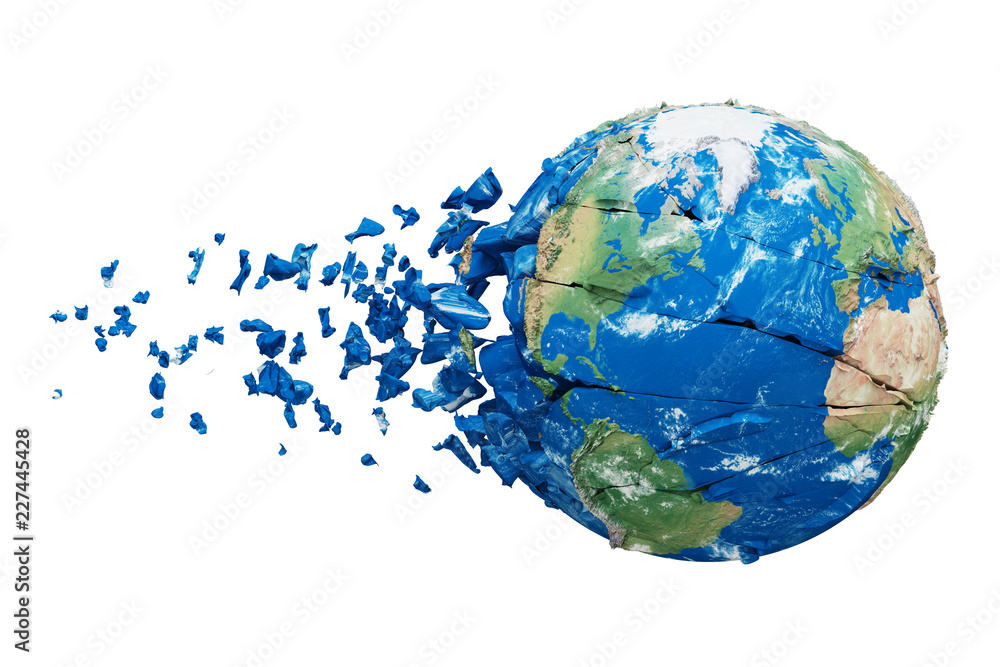 Canvas Prints broken shattered planet earth globe isolated on white background. blue and green realistic world wit