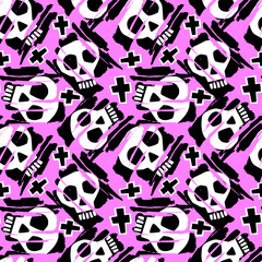 Skull funky seamless rough grunge pattern, modern design template.