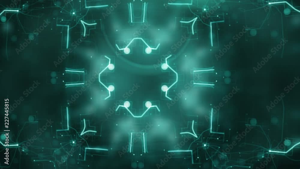 Poster 3d abstract background of futuristic symmetrical pattern on illuminated aquamarine dots and lines ap