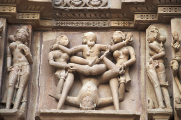 KANDARIYA MAHADEV TEMPLE, South Wall - Lower Panel - Mithuna Couple, Western Group, Khajuraho, Madhya Pradesh, UNESCO World Heritage Site