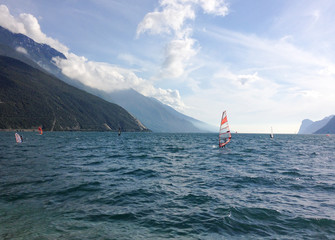 Fototapeta premium Windsurfing on lake Garda in Italy