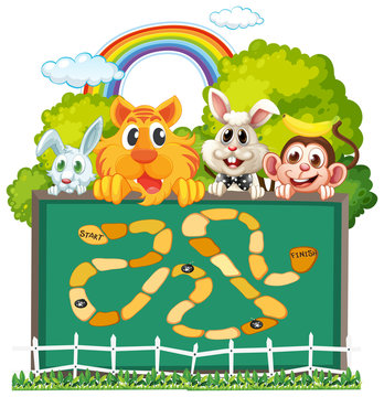 Cute animals board game template