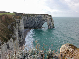 Naklejka premium View from Falaise d'Etretat on the rock formation. Etretat, Normandy, France,
