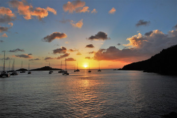 Guadeloupe, couché de soleil sur la baie des tortues