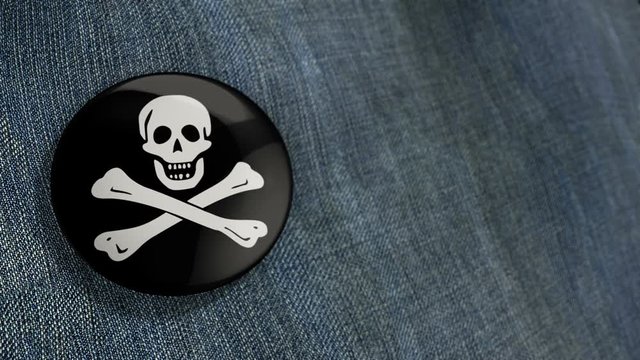 Animation waving of colorful pin with flag of Pirates. Animation of seamless loop.