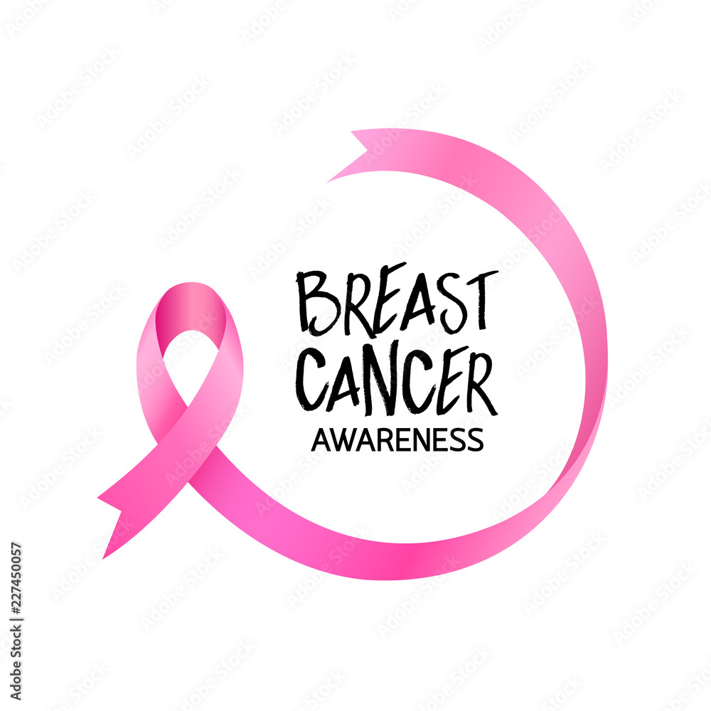 Wall mural Pink ribbon curve in breast shape. Breast Cancer Awareness Month Campaign. Icon design. Vector illustration isolated on white background.