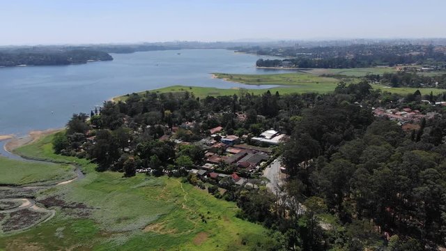 Panorama aerial view of Sao Paulo interlagos represa guarapiranga district