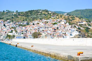 Fototapeta na wymiar Skopelos town view by sea