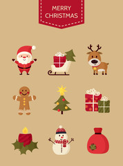 Christmas icons set. Holiday objects collection
