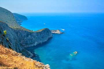 Rocky coast  on Lefkada island in Greece