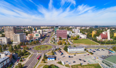 Lublin widok miasta z lotu ptaka. Rondo na ulicy Tomasza Zana w Lublinie. Krajobraz miasta z...