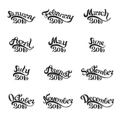 The names of all months 2019 written by hand. Lettering. Beautiful letters on white background. Isolated image for invitations, calendars, t-shirt prints