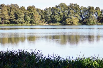 Lake near the park in a medieval city