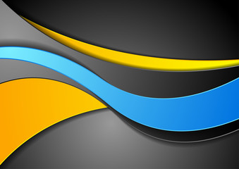 Blue, orange and black abstract corporate waves background