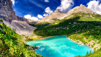 Naklejka na ściany i meble Sorapiss Lake in italian alps, Europe