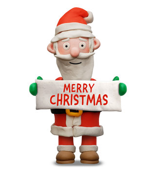 Weihnachtsmann aus Knete mit Schild “Merry Christmas„