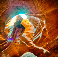 Interior of Antelope Canyon with filtering light, USA