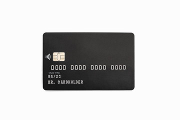 Black credit card isolated on white background