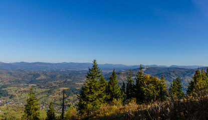 Carpathian mountains in sunny day in the autumn season