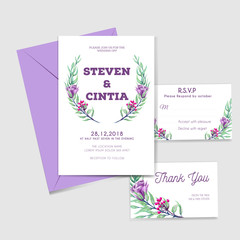 wedding invitation watercolor flower purple