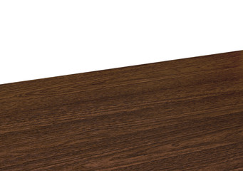 Empty walnut tabletop edge isolated on white background