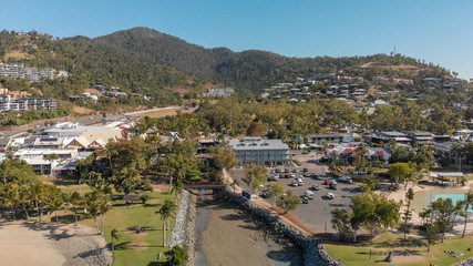 Airlie Beach coastline on a beautiful sunny day, aerial view