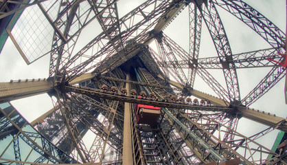 Powerful structure of Eiffel Tower, wide angle view
