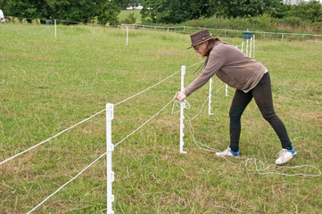 Electric fence construction to partition off a section of grazing to segregate horses from other...