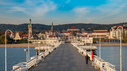 The Sopot Pier and beautiful cityview/cityscape of Sopot, Poland. Amazing sunrise.