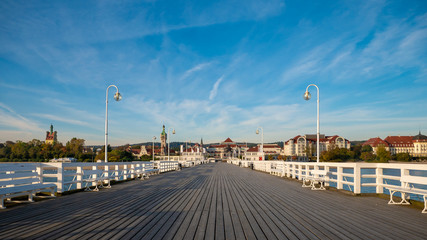 The Sopot Pier and beautiful cityview/cityscape of Sopot, Poland. Amazing sunrise.