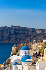 Santorini, Greece. Picturesque view of traditional cycladic Santorini houses on cliff