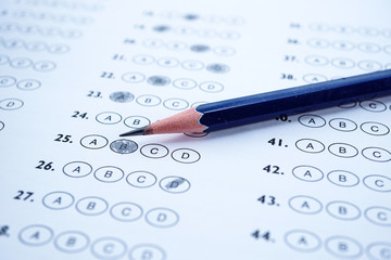 Answer sheets with Pencil drawing fill to select choice : education concept