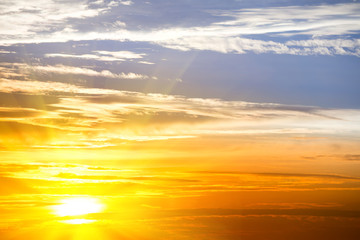 Fototapeta na wymiar Orange and blue sky with dramatic sunset