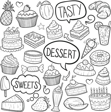 Sweets And Desserts Traditional Doodle Icons Sketch Hand Made Design Vector