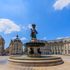 BORDEAUX, FRANCE - MAY 18, 2018: View on the Place de la Bourse. Copy space for text.