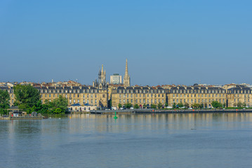 View of the city and the river Garonne, Bordeaux, France. Copy space for text.