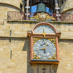 Clock on the building on Great Bell of Bordeaux, France.