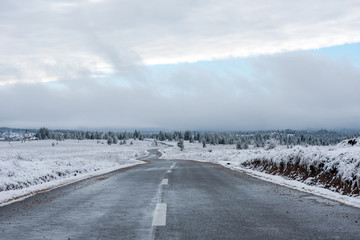 Obraz premium Winter asphalt road in forest