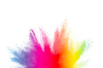 Abstract powder splatted background. Colorful powder explosion on white background. Colored cloud....