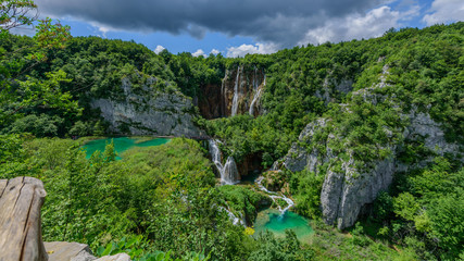 Fototapeta na wymiar View of waterfalls in the Plitvice Lakes National Park, Croatia. Top view..
