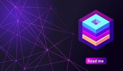 Isometric holographic geometric icon Crypto Currency, colorful abstract background. A great concept for a web design template 11