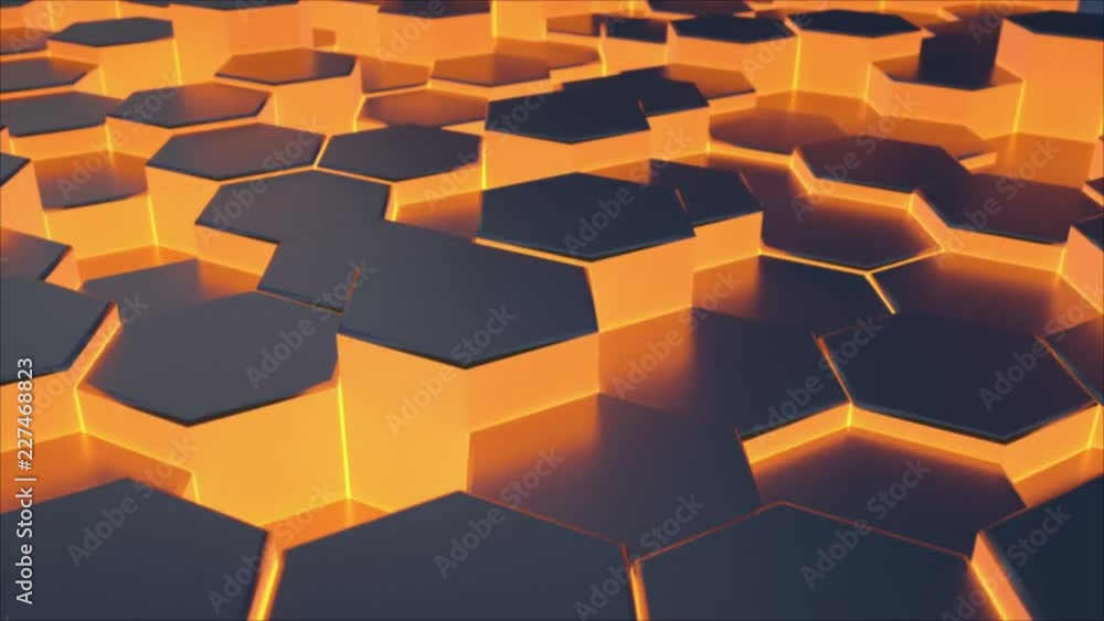 Poster seamless 3d animation of moving hexagon surface