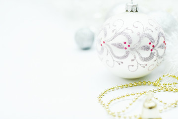 White and Silver Christmas decoration on white background