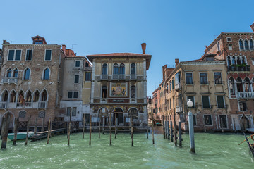 VENICE, ITALY - JUNE 16, 2018: View of the building in the Canal Grande. Copy space for text.
