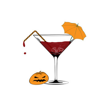 Martini glass full of blood. Minimal Halloween concept.