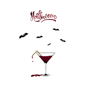 Martini glass full of blood. Minimal Halloween concept.