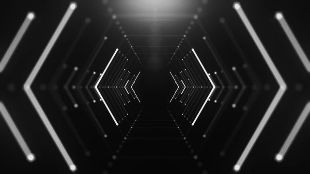 Abstract background with animation of flight in abstract futuristic tunnel with neon light. Animation of seamless loop. 