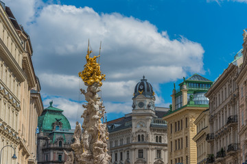 Fototapeta na wymiar VIENNA, AUSTRIA - JANUARY 1, 2018: View of the golden sculpture in the center of the city.